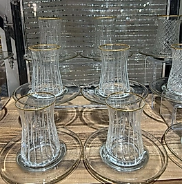 Kristal gold yaldızlı el kesmesi çay seti