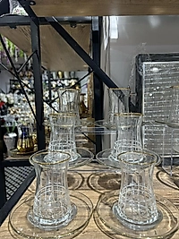Kristal gold yaldızlı el kesmesi çay seti