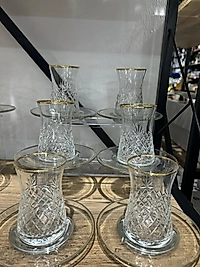 Kristal gold yaldızlı el kesmesi çay seti
