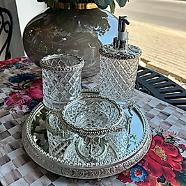4 parça kristal cam döküm banyo seti ( gümüş )