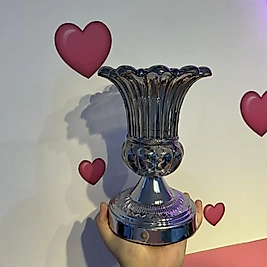 Füme renk metal ayaklı kristal cam vazo