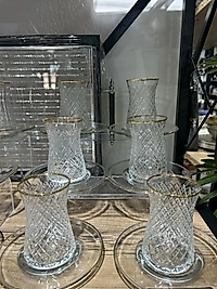 Kristal gold yaldızlı el kesmesi çay seti