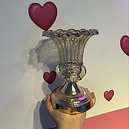 Bal rengi metal ayaklı kristal cam vazo