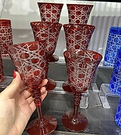 Full kırmızı Altılı el kesmesi kahve yanı bardağı