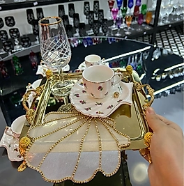 6’lı çiçekli istiridye model fincan takımı