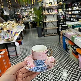 Pembeli mavili çiçekli fincan takımı