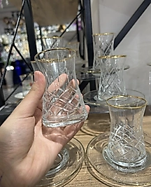 Kristal gold yaldızlı el kesmesi çay seti